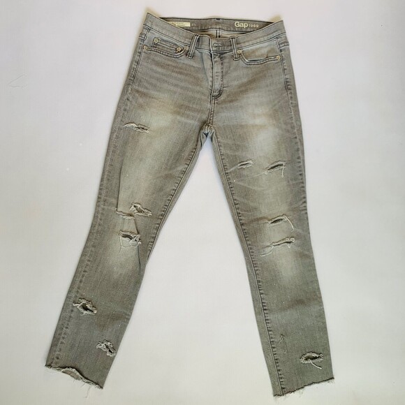 Gap Jeans Women 27 Regular Skinny Gray Stretch Distressed Grunge Streetwear - Picture 1 of 12